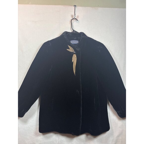 Vintage Black Velvet Coat With Embroidered Gold Leaf Design By Outerlayers - Picture 2 of 13